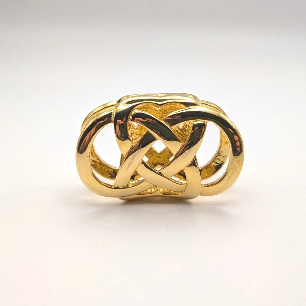 Gold Toned Interlocking Knot Scarf Ring Polished Metal Slide Accessory